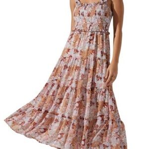 ASTR The Label Women's XS Floral Smocked Tiered Midi Dress Multicolor